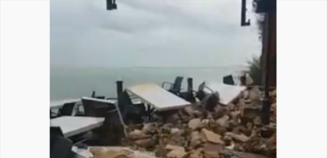 انهيار حائط دعم لمنتجع سياحي في عمشيت (فيديو)