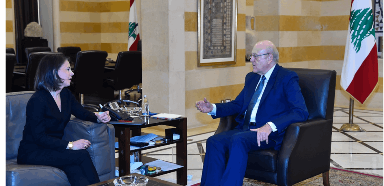 ميقاتي التقى وزيرة خارجية المانيا وتلقى اتصالا من بلينكن: نبذل كل جهدنا لعودة الهدوء الى الجنوب وندعو لممارسة الضغط على اسرائيل لوقف عدوانها 