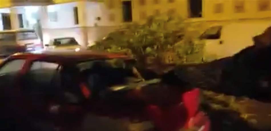 العاصفة "تُطيح" بنخلة في الميناء.. وقعت على سيارة (صورة) 